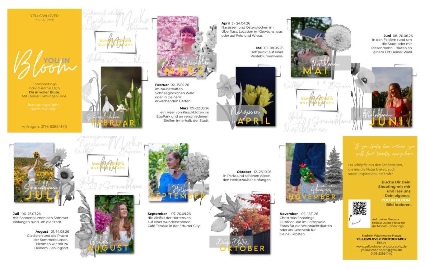 Menschen in gelber Kleidung posieren vor grauer Wand, Fragen zur Farbe in der Überschrift.